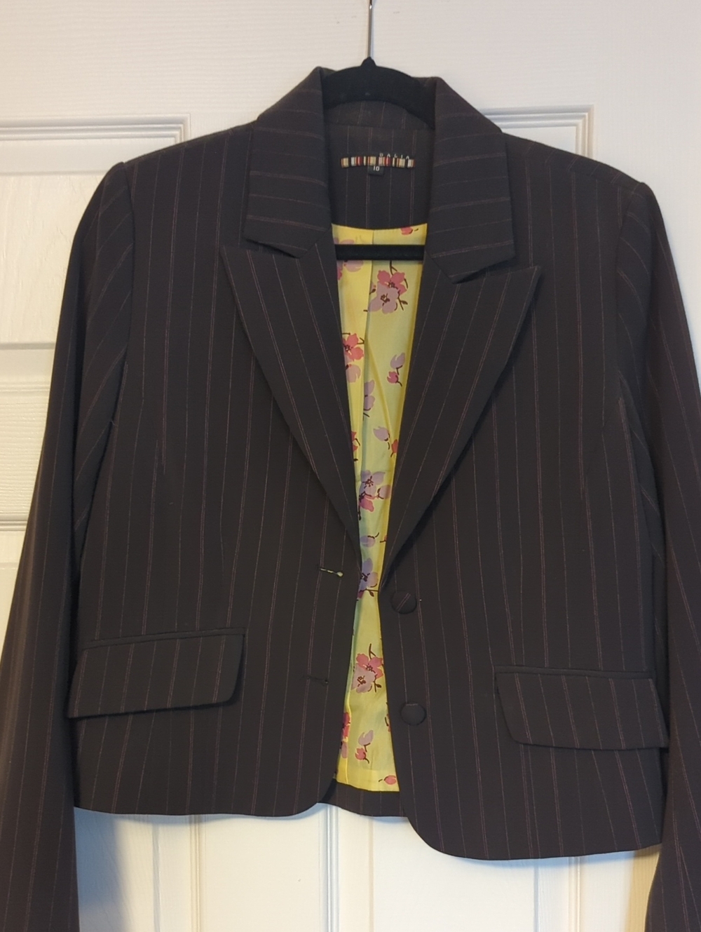 Dalia Brown Pinstripe Women's Blazer with Floral Lining